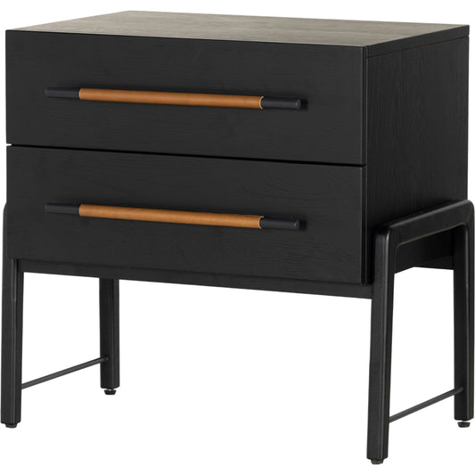 Rosedale Nightstand by Four Hands. Made from oak veneer, top grain leather in a modern style.