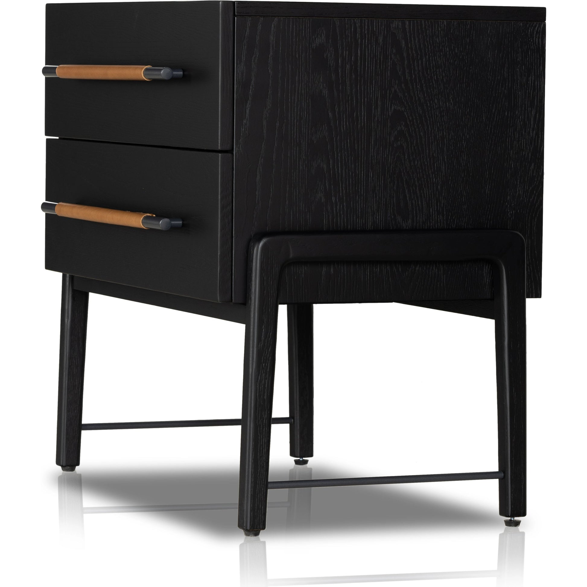 Rosedale Nightstand by Four Hands. Made from oak veneer, top grain leather in a modern style.