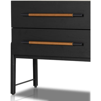 Rosedale Nightstand by Four Hands. Made from oak veneer, top grain leather in a modern style.