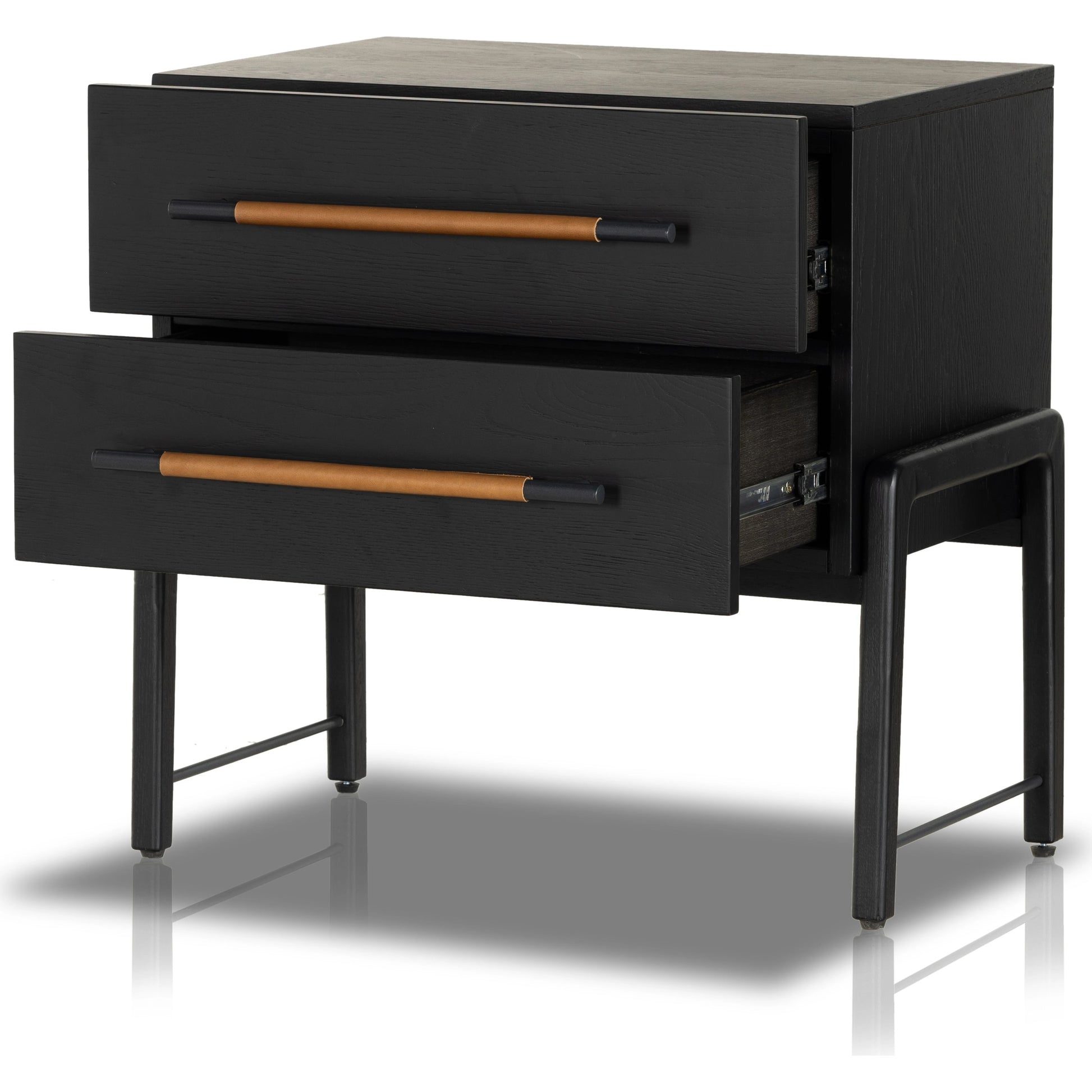 Rosedale Nightstand by Four Hands. Made from oak veneer, top grain leather in a modern style.