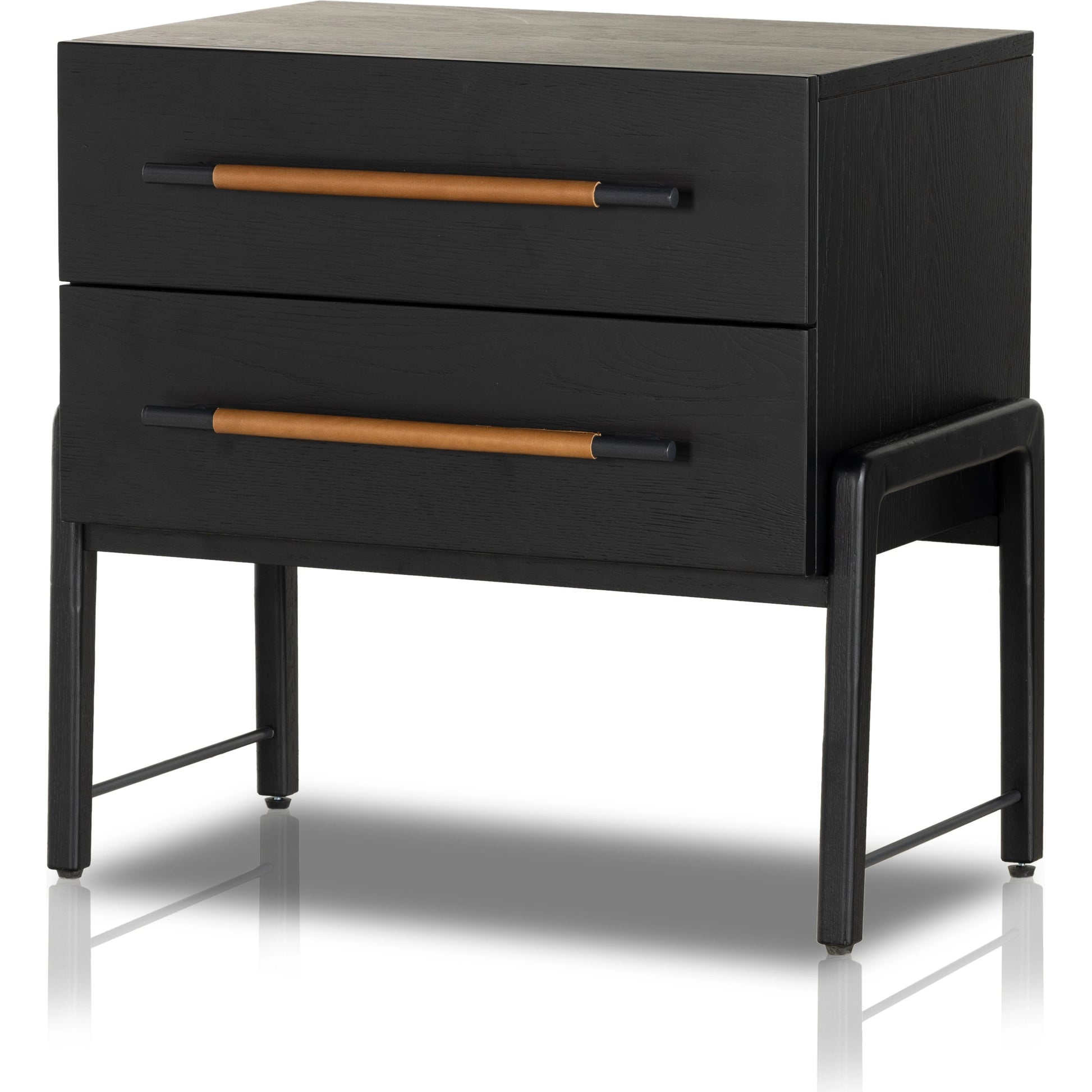 Rosedale Nightstand by Four Hands. Made from oak veneer, top grain leather in a modern style.