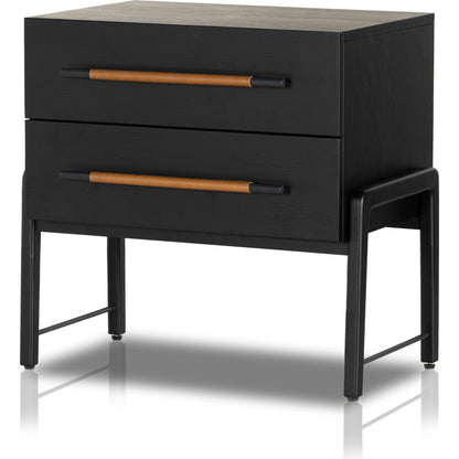 Rosedale Nightstand by Four Hands. Made from oak veneer, top grain leather in a modern style.