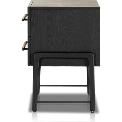 Rosedale Nightstand by Four Hands. Made from oak veneer, top grain leather in a modern style.