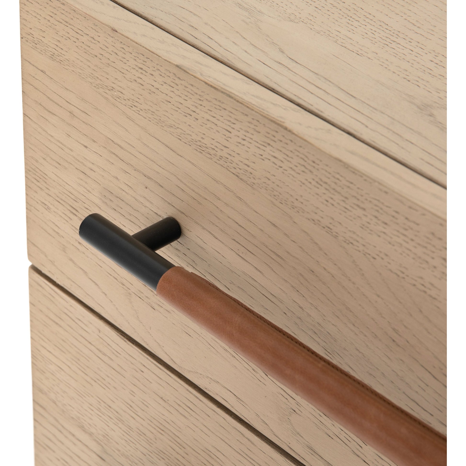 Rosedale Nightstand by Four Hands. Made from oak veneer, top grain leather in a modern style.
