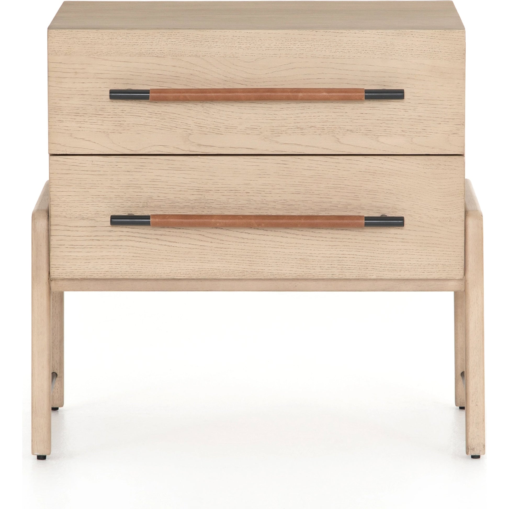 Rosedale Nightstand by Four Hands. Made from oak veneer, top grain leather in a modern style.