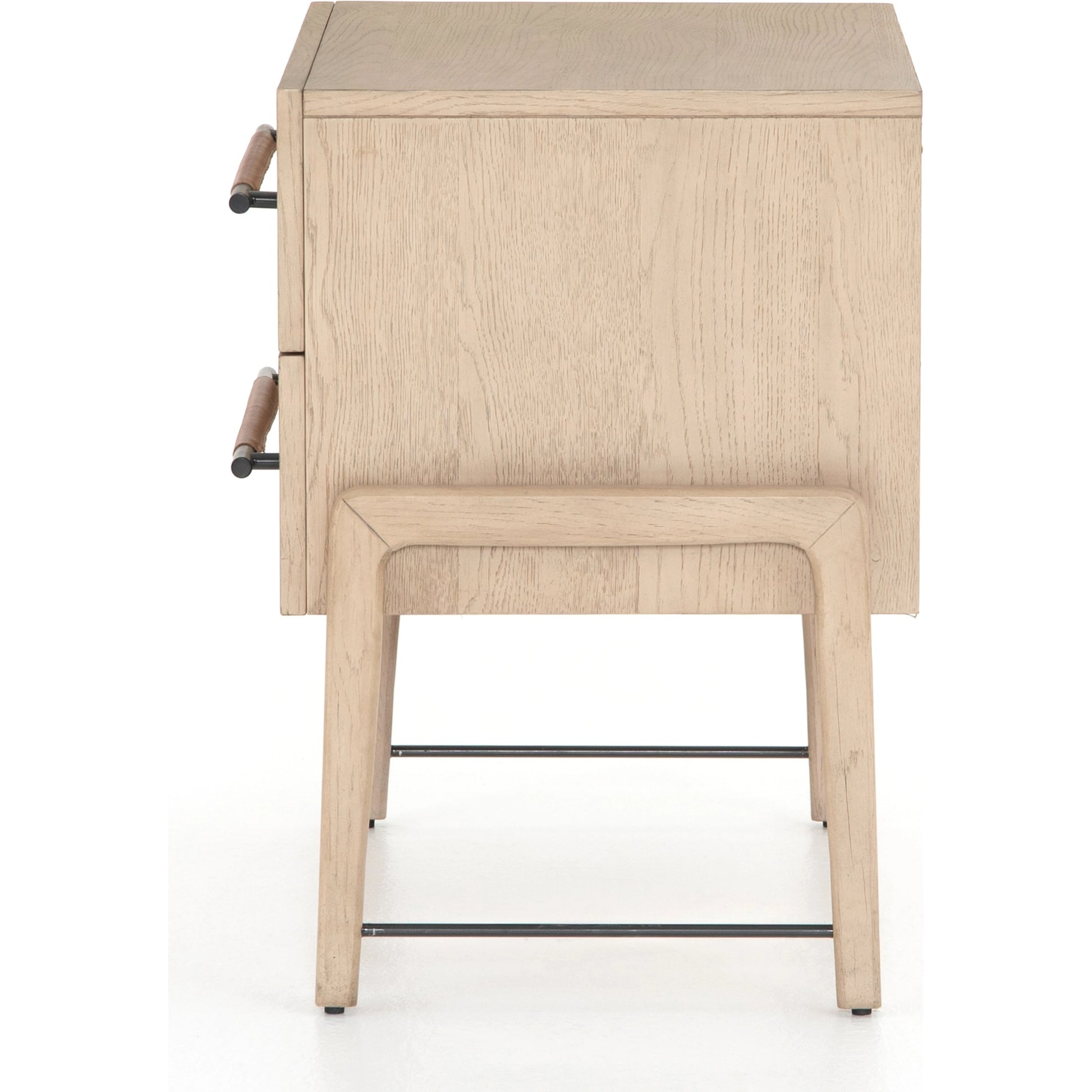 Rosedale Nightstand by Four Hands. Made from oak veneer, top grain leather in a modern style.