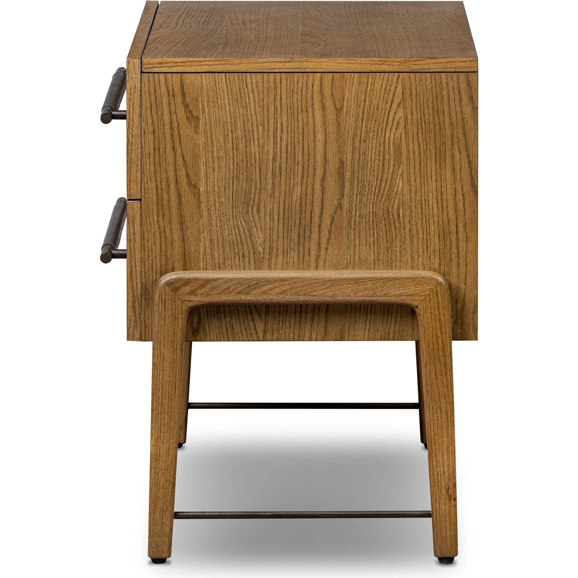 Rosedale Nightstand by Four Hands in amber oak veneer, chaps ebony. Made from oak veneer, top grain leather in a unique style.