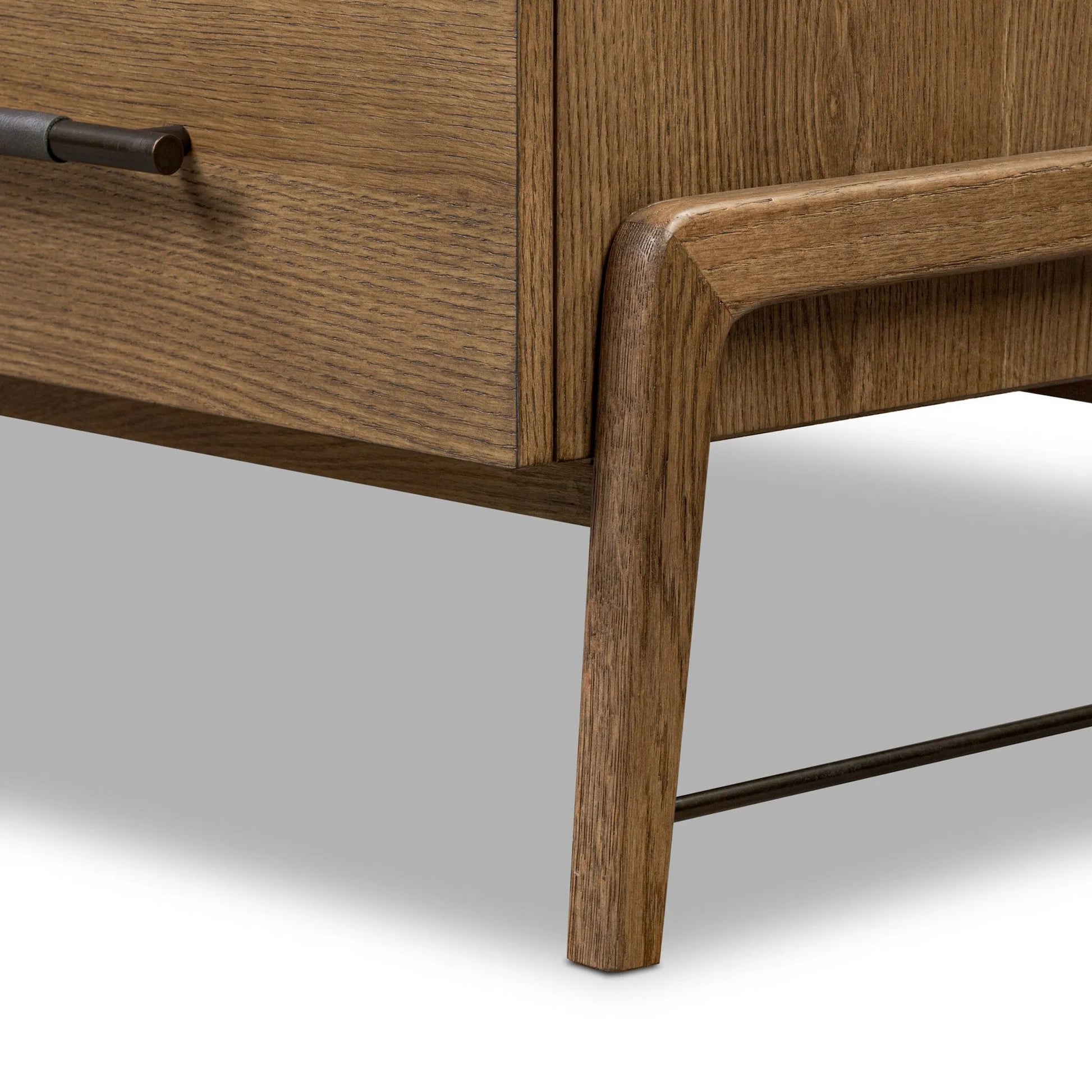 Rosedale 6 Drawer Dresser by Four Hands in amber oak veneer, chaps ebony. Made from oak veneer, top grain leather in a unique style.