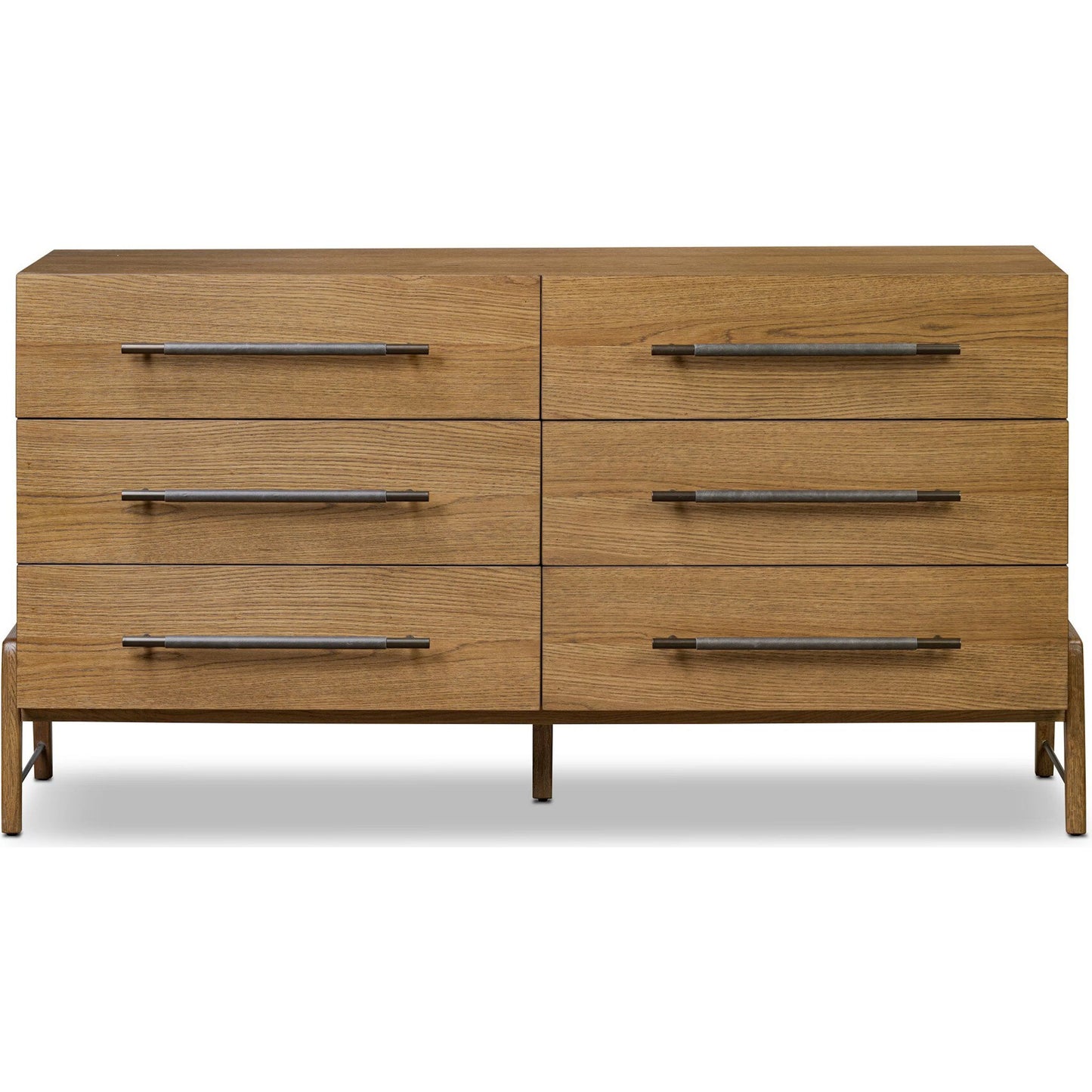 002 SI-2519283 | Additional Silo | Rosedale 6 Drawer Dresser by Four Hands in amber oak veneer, chaps ebony. Made from oak veneer, top grain leather in a unique style.
