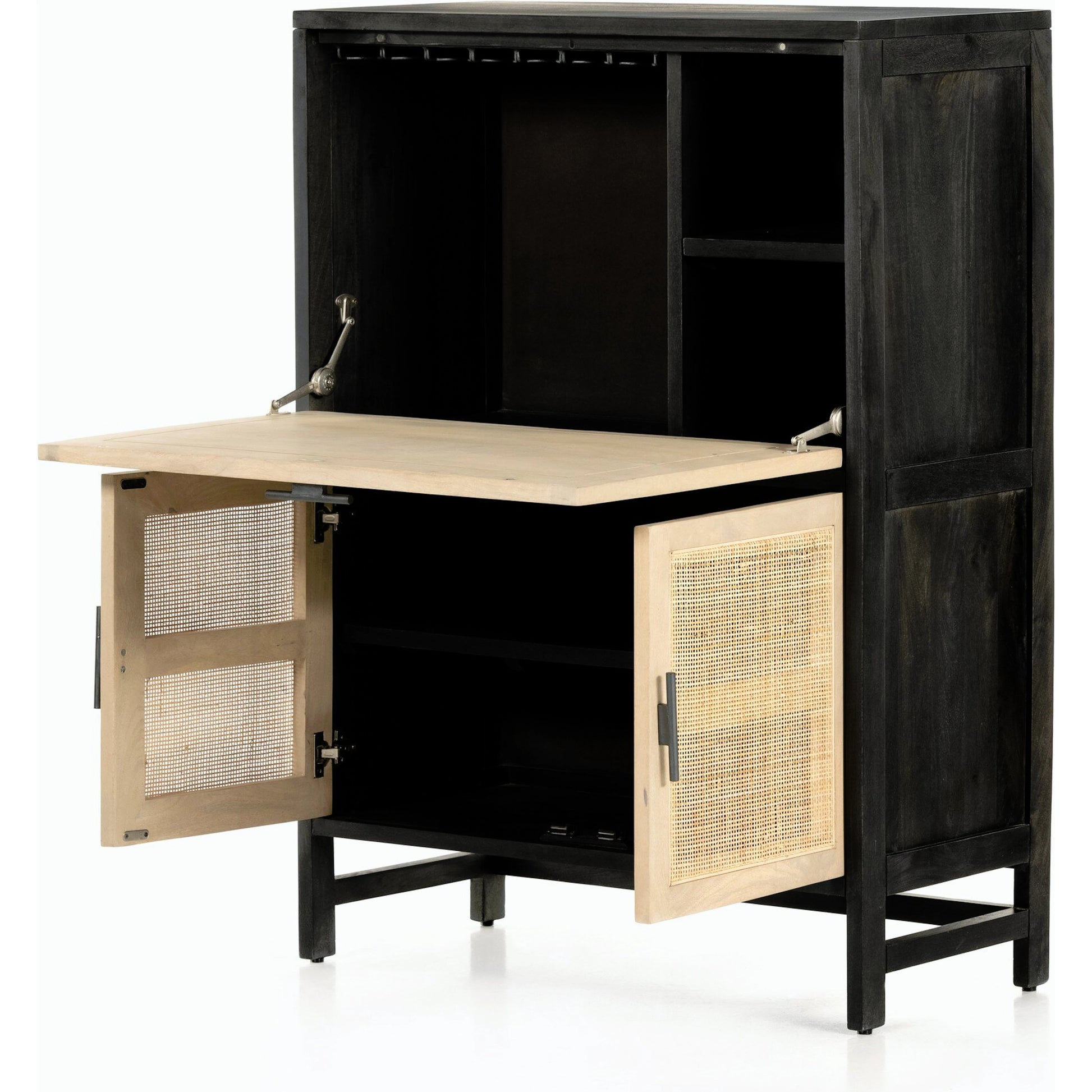 Caprice Bar Cabinet by Four Hands in natural mango, natural cane. Made from solid mango, cane in a coastal style.