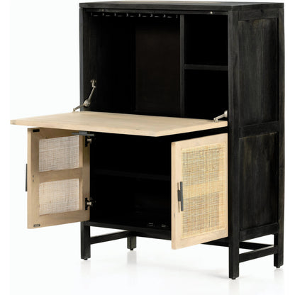 Caprice Bar Cabinet by Four Hands in natural mango, natural cane. Made from solid mango, cane in a coastal style.