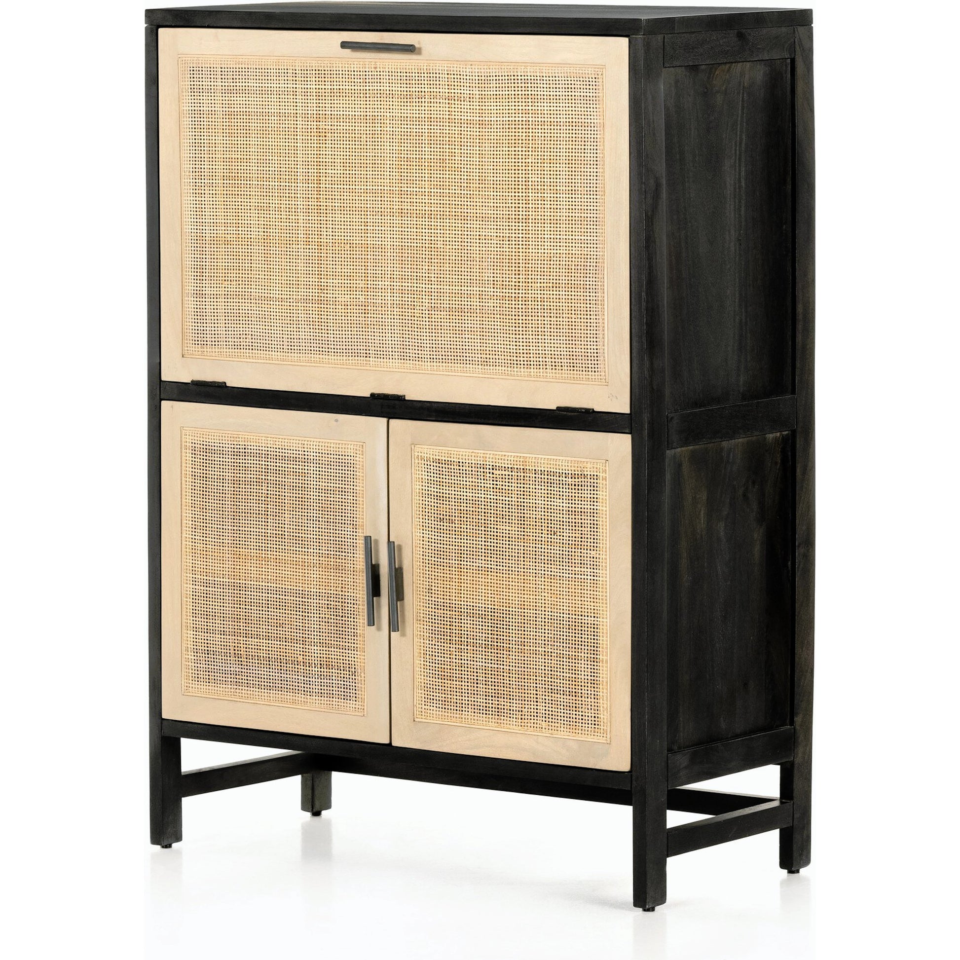 Caprice Bar Cabinet by Four Hands in natural mango, natural cane. Made from solid mango, cane in a coastal style.