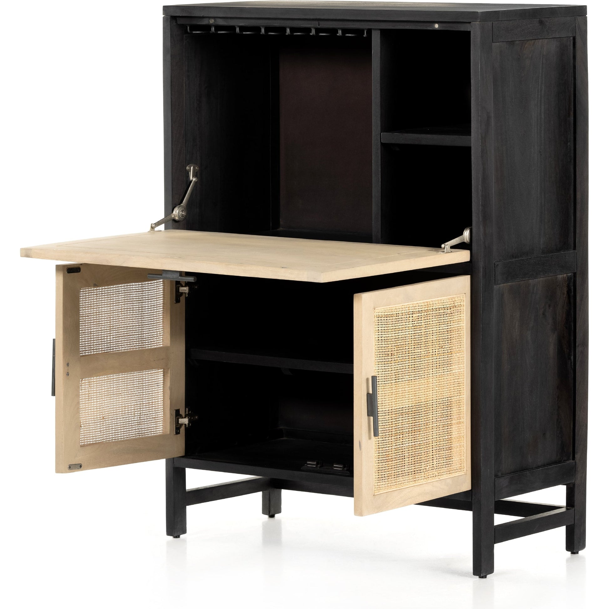 Caprice Bar Cabinet by Four Hands in natural mango, natural cane. Made from solid mango, cane in a coastal style.