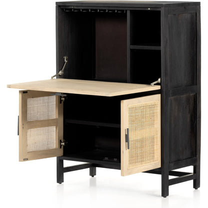 Caprice Bar Cabinet by Four Hands in natural mango, natural cane. Made from solid mango, cane in a coastal style.