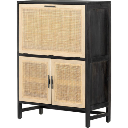 Caprice Bar Cabinet by Four Hands in natural mango, natural cane. Made from solid mango, cane in a coastal style.