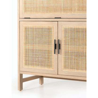 Caprice Bar Cabinet by Four Hands in natural mango, natural cane. Made from solid mango, cane in a coastal style.