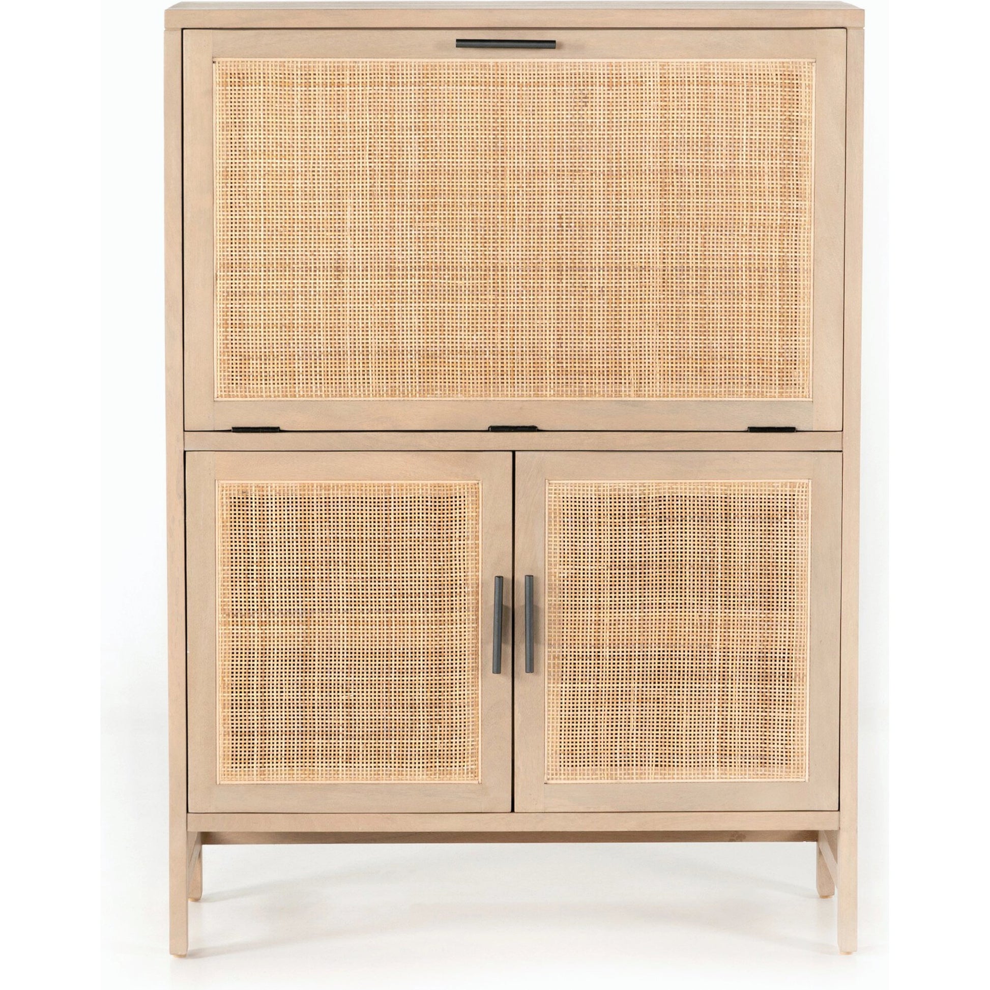 Caprice Bar Cabinet by Four Hands in natural mango, natural cane. Made from solid mango, cane in a coastal style.