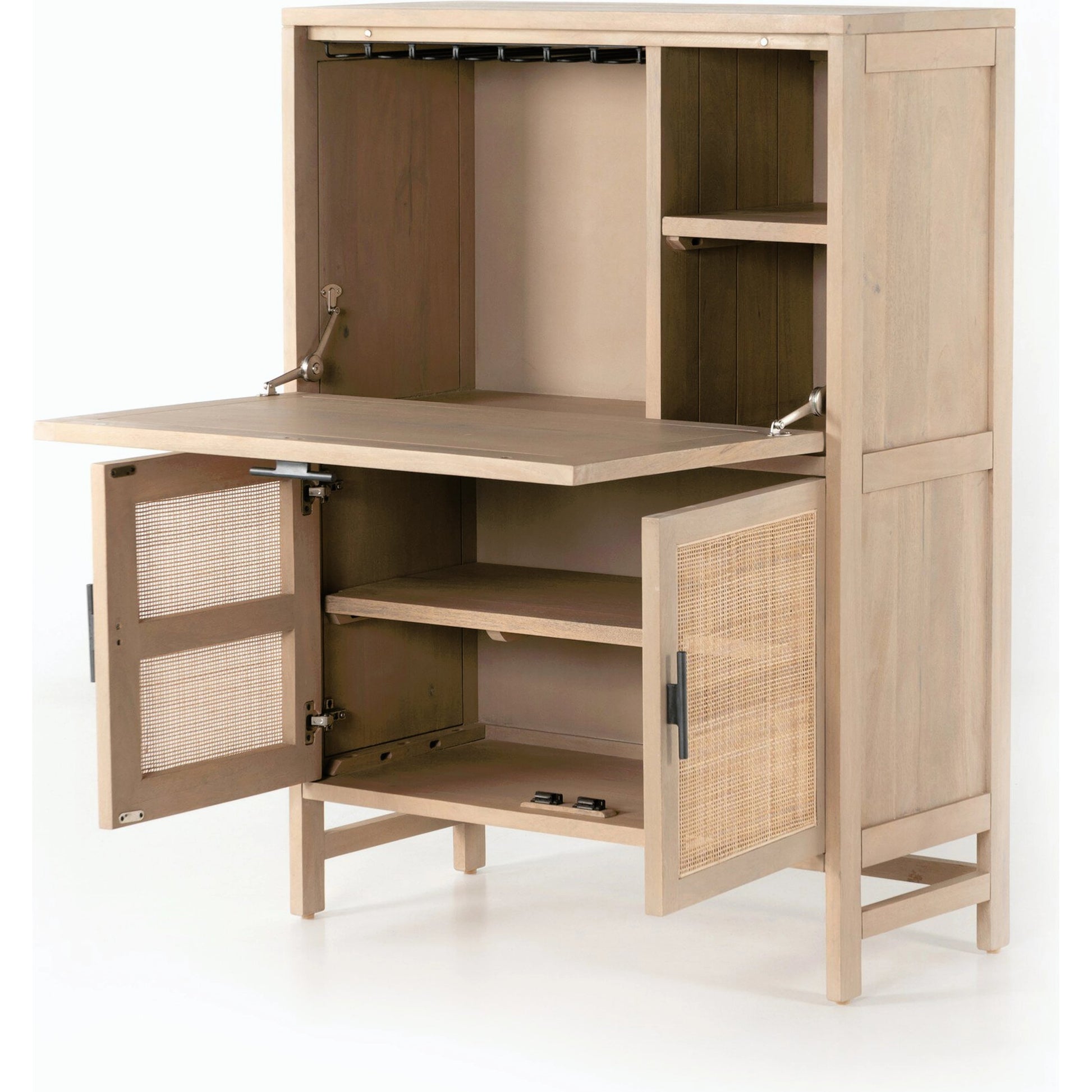 Caprice Bar Cabinet by Four Hands in natural mango, natural cane. Made from solid mango, cane in a coastal style.