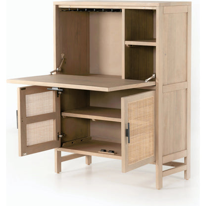 Caprice Bar Cabinet by Four Hands in natural mango, natural cane. Made from solid mango, cane in a coastal style.