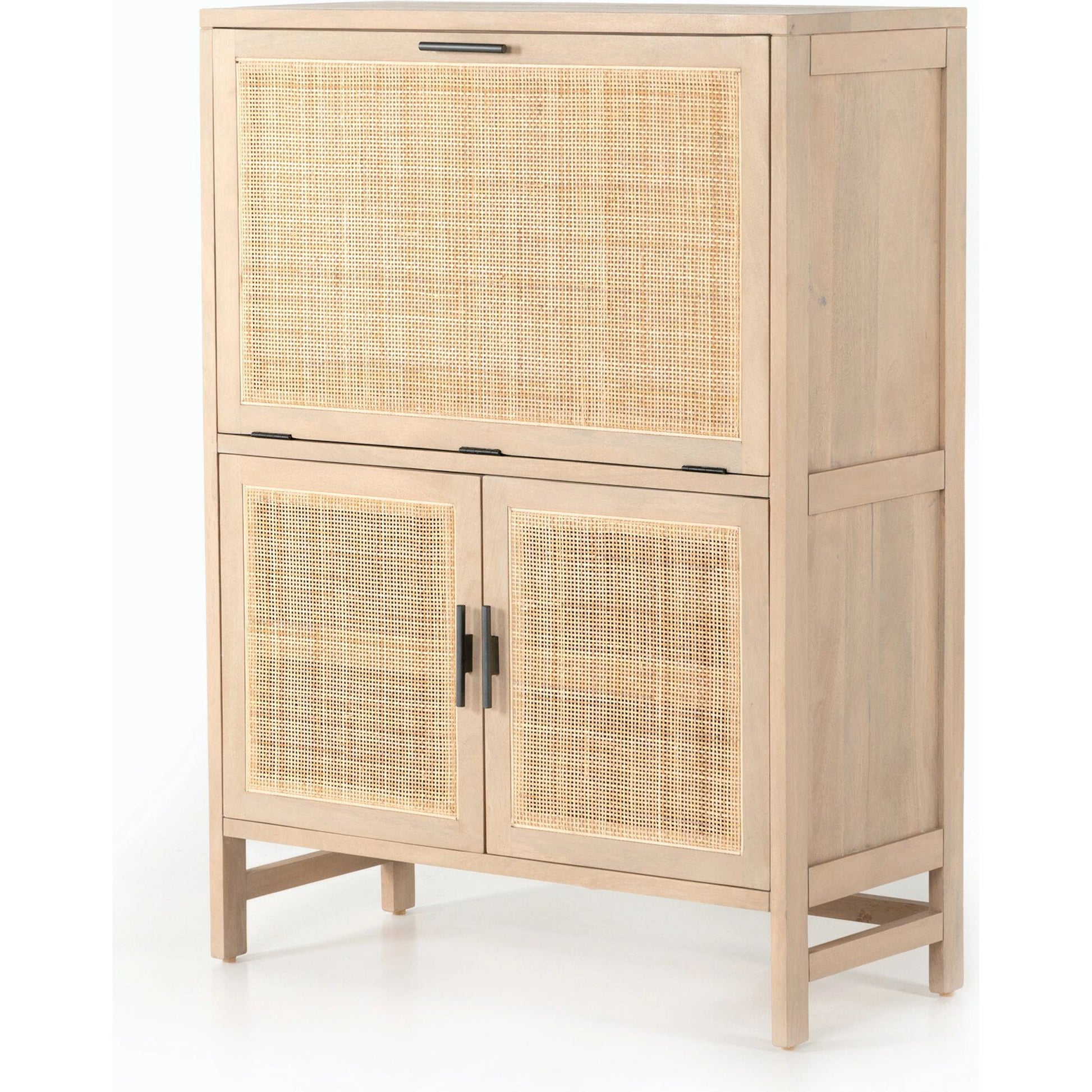 Caprice Bar Cabinet by Four Hands in natural mango, natural cane. Made from solid mango, cane in a coastal style.