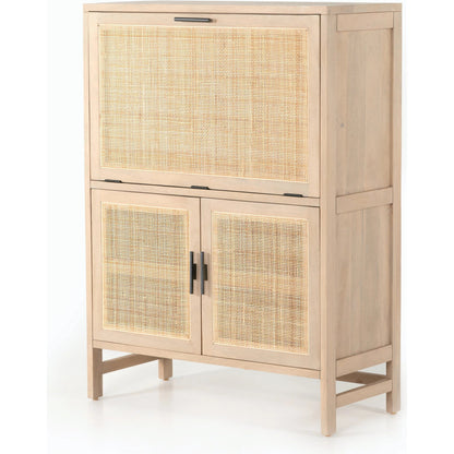 Caprice Bar Cabinet by Four Hands in natural mango, natural cane. Made from solid mango, cane in a coastal style.