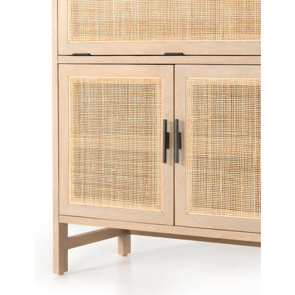 Caprice Bar Cabinet by Four Hands in natural mango, natural cane. Made from solid mango, cane in a coastal style.