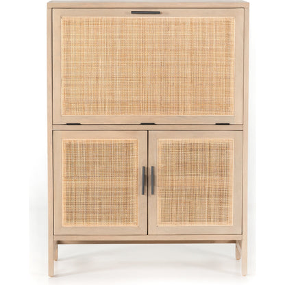 Caprice Bar Cabinet by Four Hands in natural mango, natural cane. Made from solid mango, cane in a coastal style.
