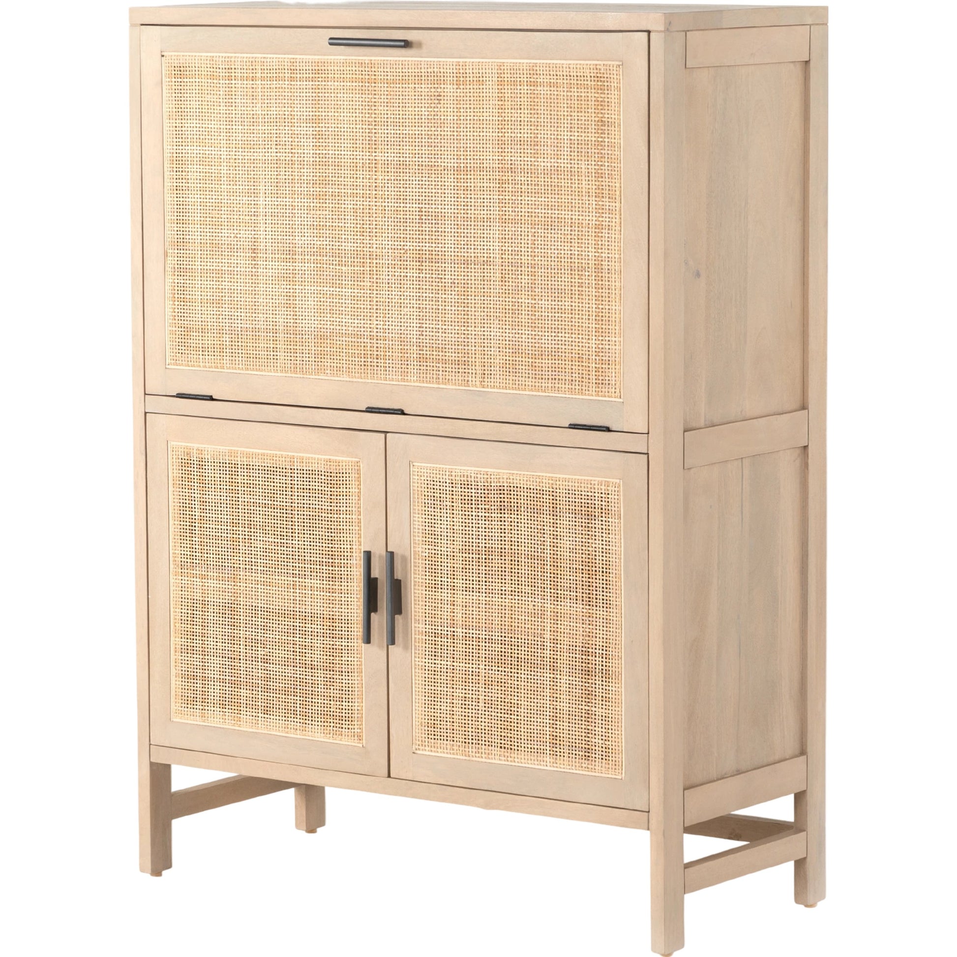 Caprice Bar Cabinet by Four Hands in natural mango, natural cane. Made from solid mango, cane in a coastal style.