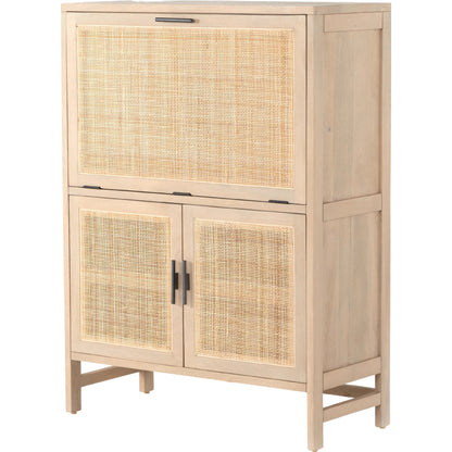 Caprice Bar Cabinet by Four Hands in natural mango, natural cane. Made from solid mango, cane in a coastal style.