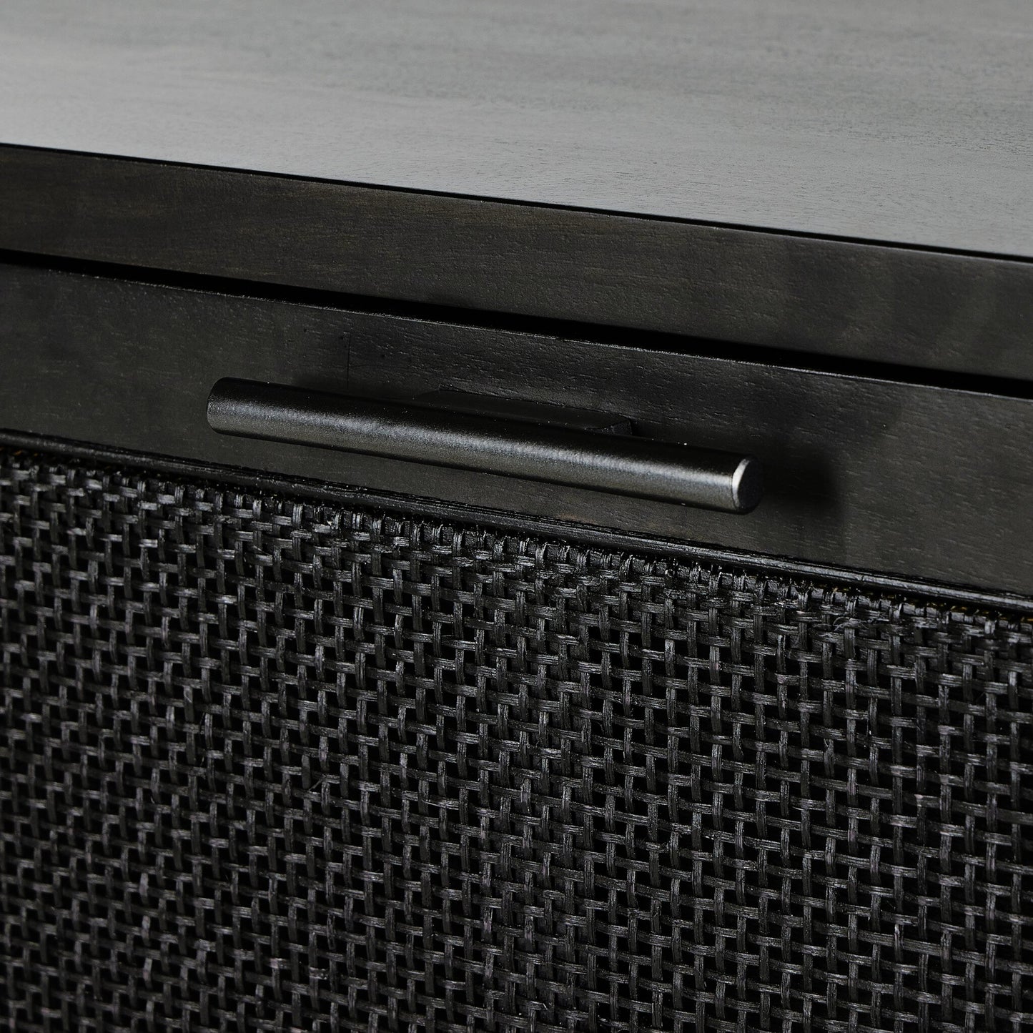 023 SI-2158090 | Closeup | Caprice Bar Cabinet by Four Hands. Made from solid mango, cane in a coastal style.