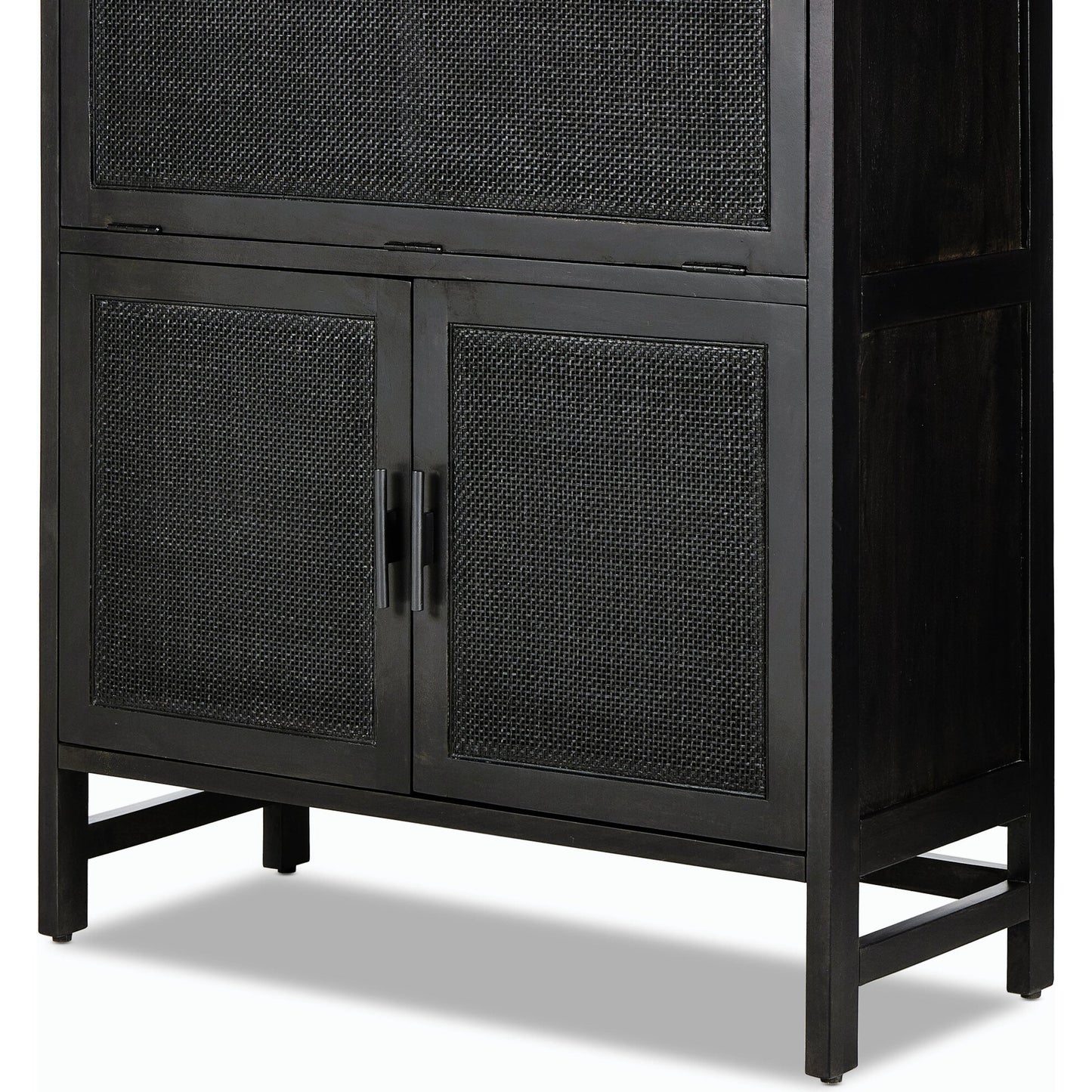 024 SI-2158090 | Closeup | Caprice Bar Cabinet by Four Hands. Made from solid mango, cane in a coastal style.