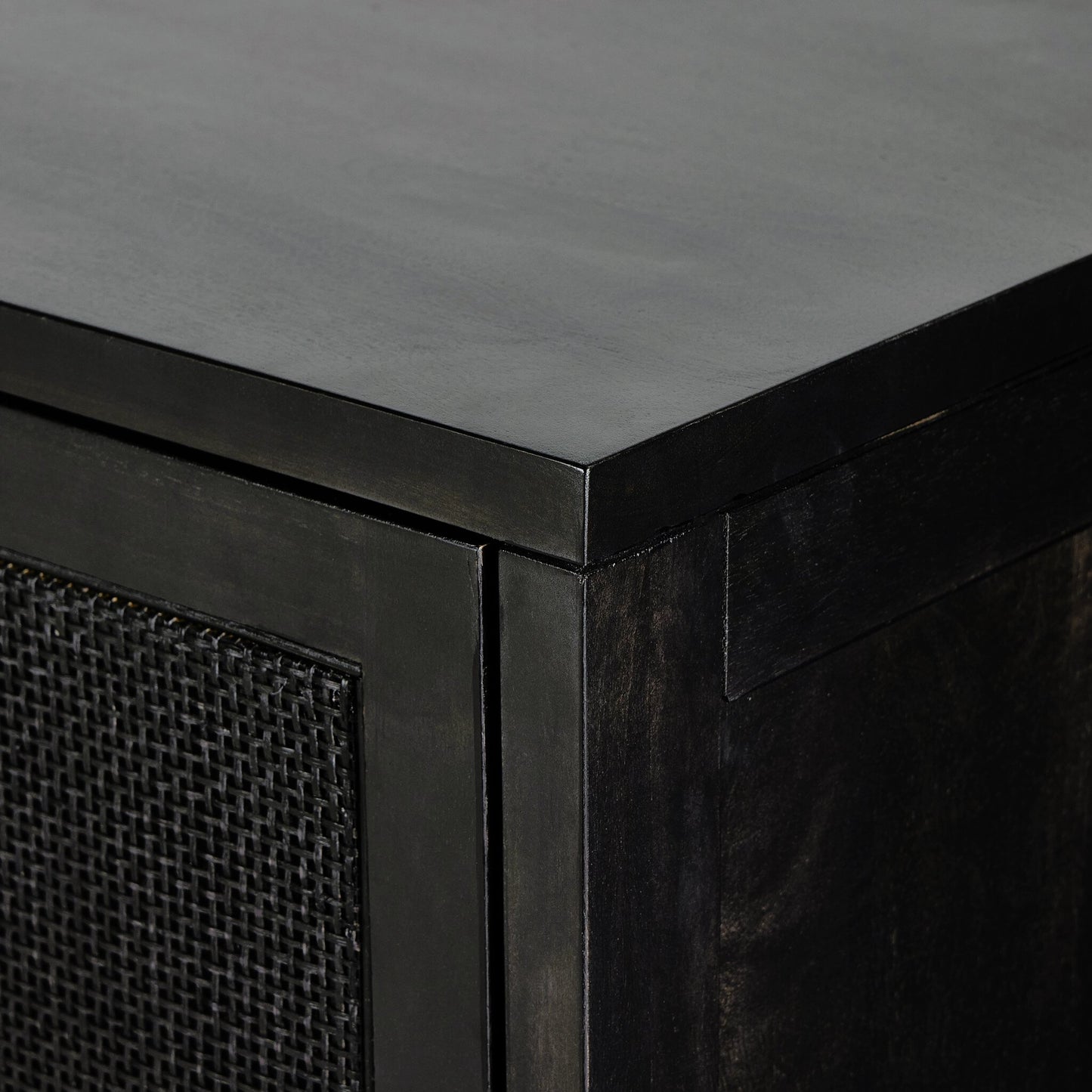 025 SI-2158090 | Closeup | Caprice Bar Cabinet by Four Hands. Made from solid mango, cane in a coastal style.