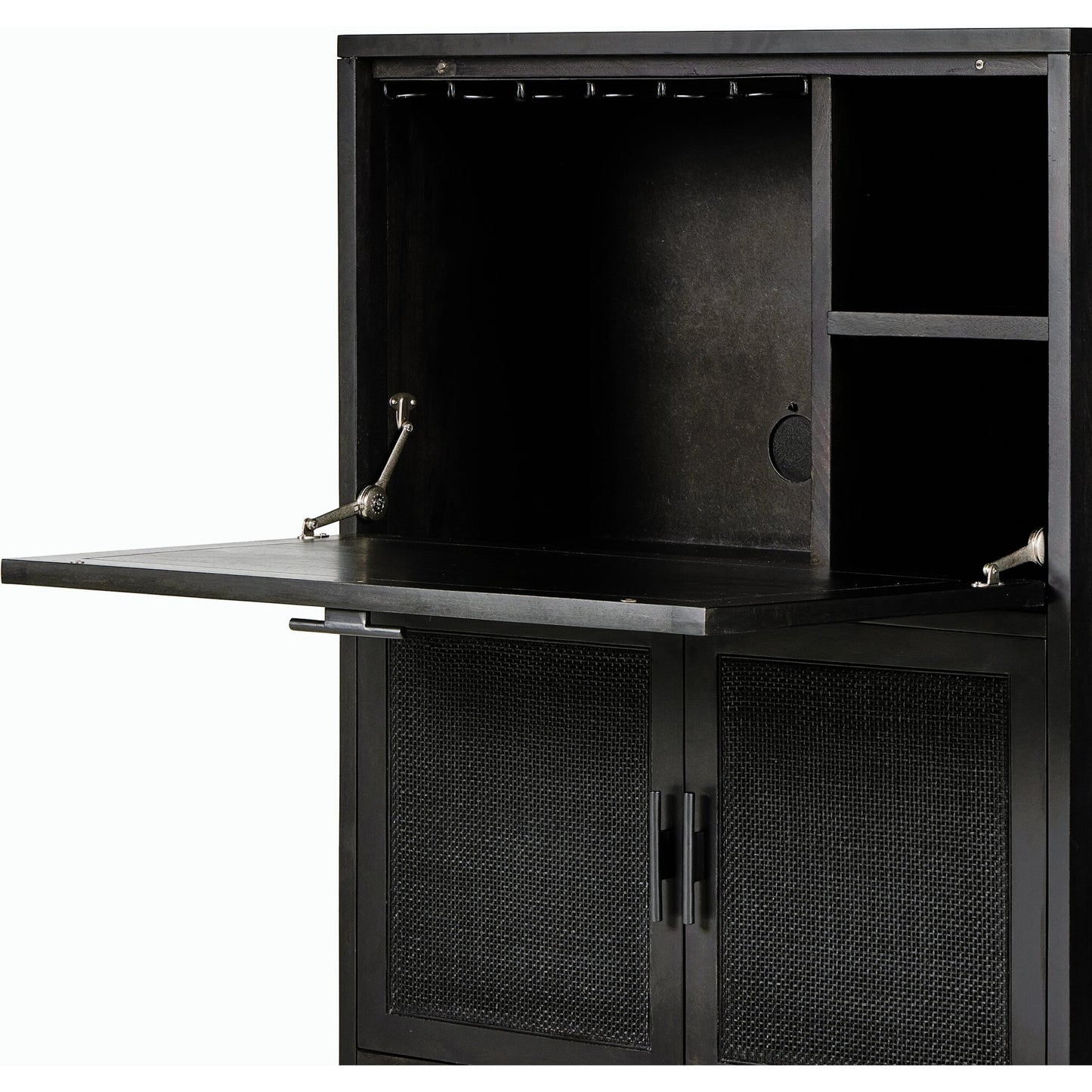 027 SI-2158090 | Closeup | Caprice Bar Cabinet by Four Hands. Made from solid mango, cane in a coastal style.