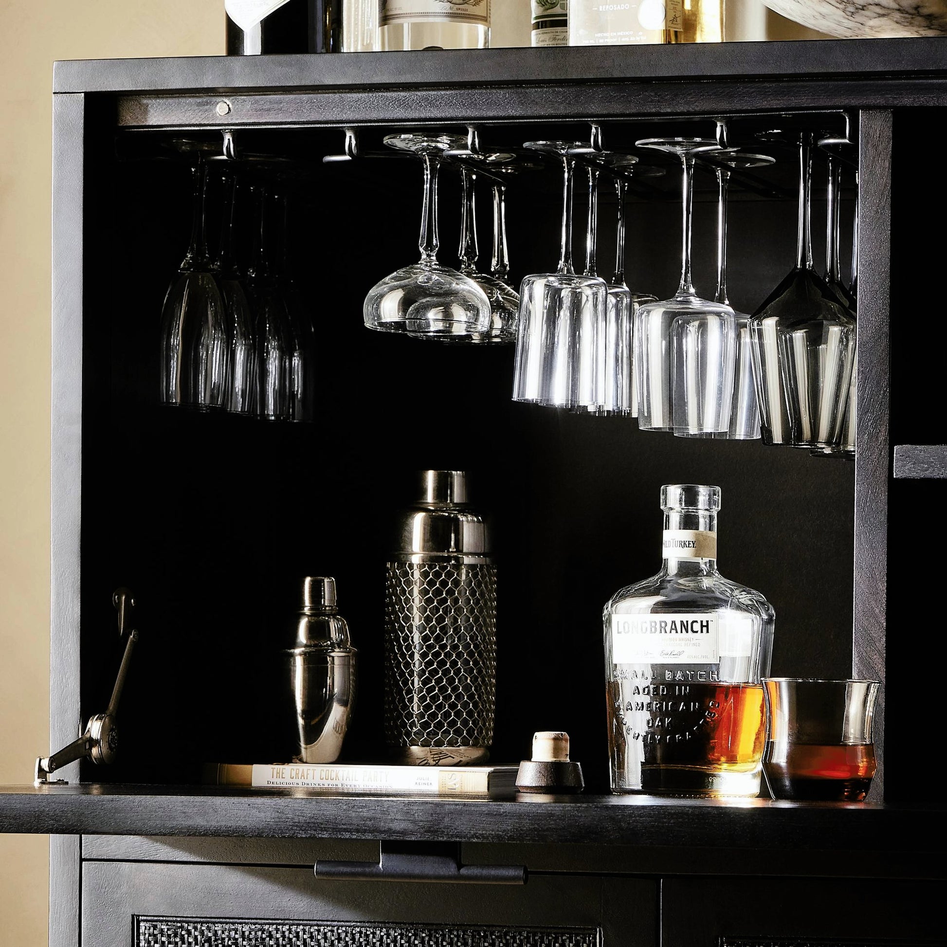 Caprice Bar Cabinet by Four Hands in natural mango, natural cane. Made from solid mango, cane in a coastal style.