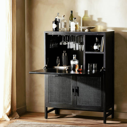 Caprice Bar Cabinet by Four Hands in natural mango, natural cane. Made from solid mango, cane in a coastal style.