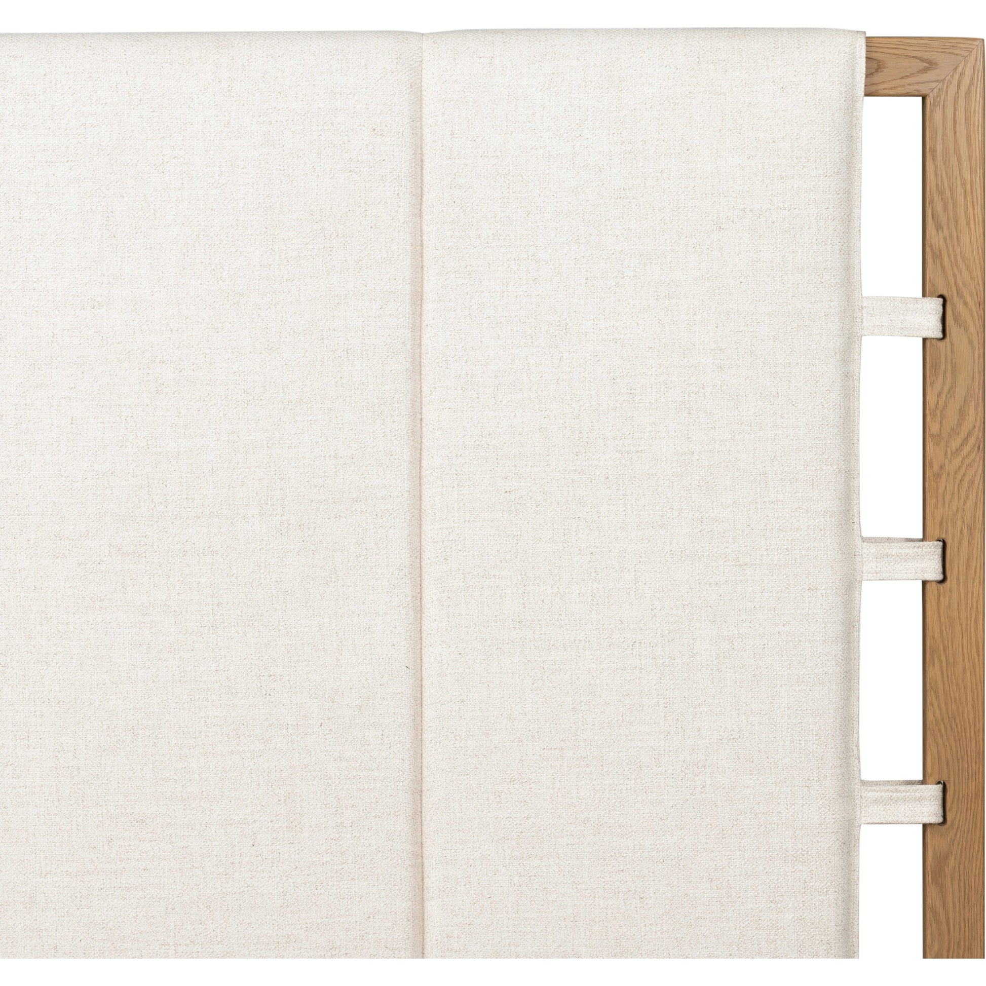 Barnett Bed by Four Hands in burnished oak, dover crescent. Made from 71% viscose (rayon), 17% polyester, 12% flax, linen, solid oak in a modern style.