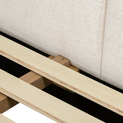 Barnett Bed by Four Hands in burnished oak, dover crescent. Made from 71% viscose (rayon), 17% polyester, 12% flax, linen, solid oak in a modern style.