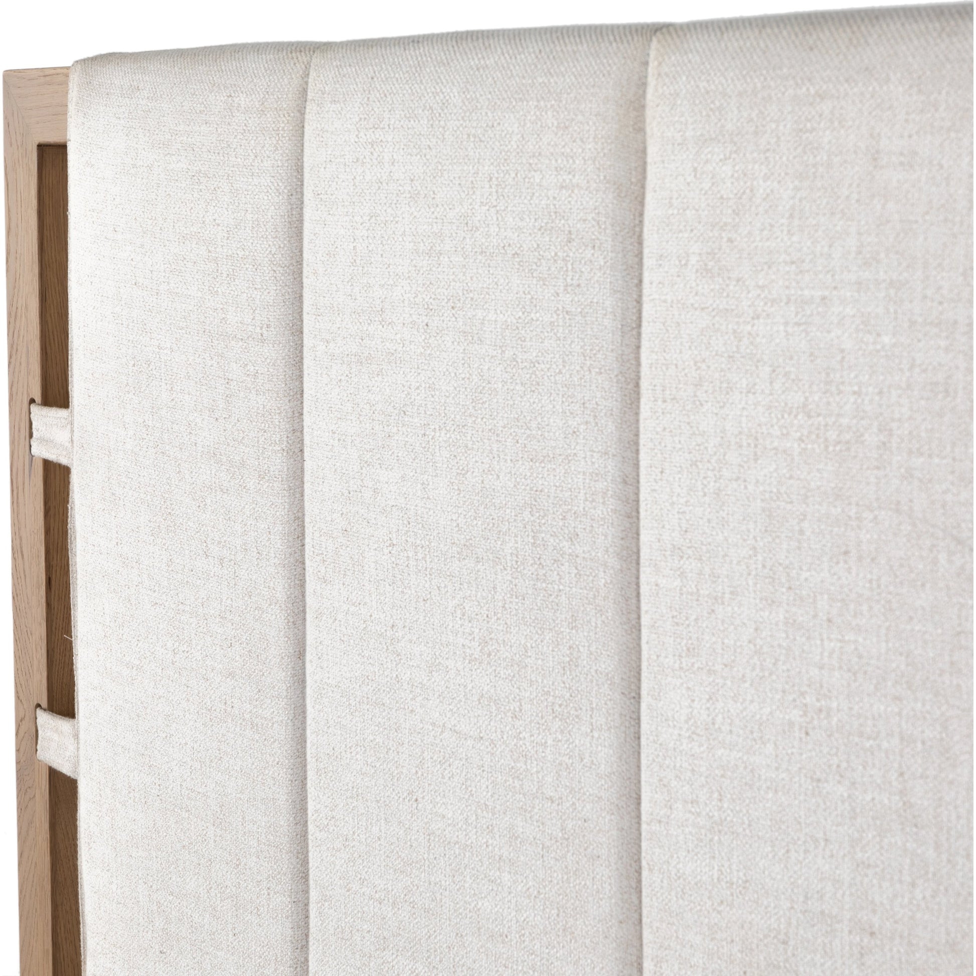 Barnett Bed by Four Hands in burnished oak, dover crescent. Made from 71% viscose (rayon), 17% polyester, 12% flax, linen, solid oak in a modern style.