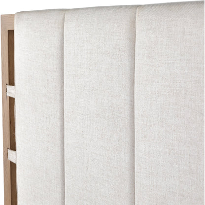 Barnett Bed by Four Hands in burnished oak, dover crescent. Made from 71% viscose (rayon), 17% polyester, 12% flax, linen, solid oak in a modern style.