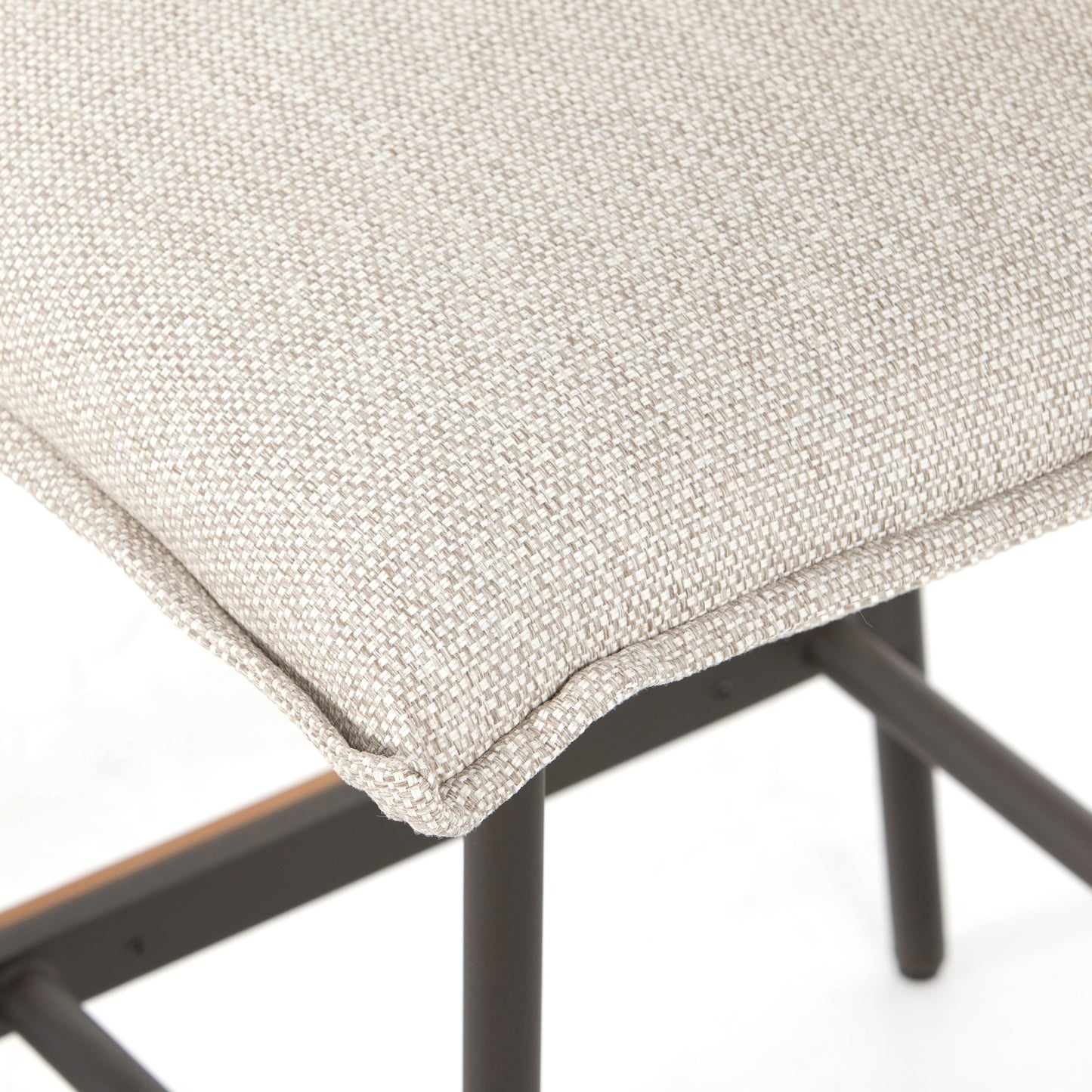 009 SI-1717118 | Additional Silo | Vega Outdoor Counter Stool by Four Hands in faye sand. Made from 100% olefin, aluminum, solid fsc®-certified teak in a modern style.