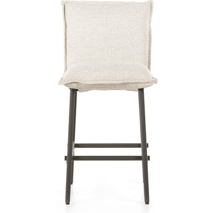 Vega Outdoor Counter Stool by Four Hands in faye sand. Made from 100% olefin, aluminum, solid fsc®-certified teak in a modern style.