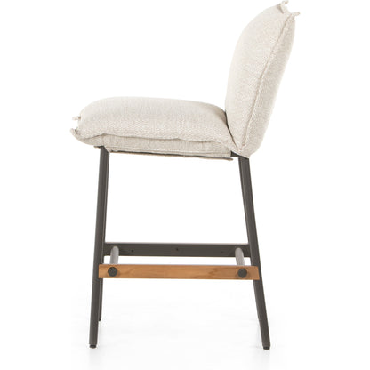 Vega Outdoor Counter Stool by Four Hands in faye sand. Made from 100% olefin, aluminum, solid fsc®-certified teak in a modern style.