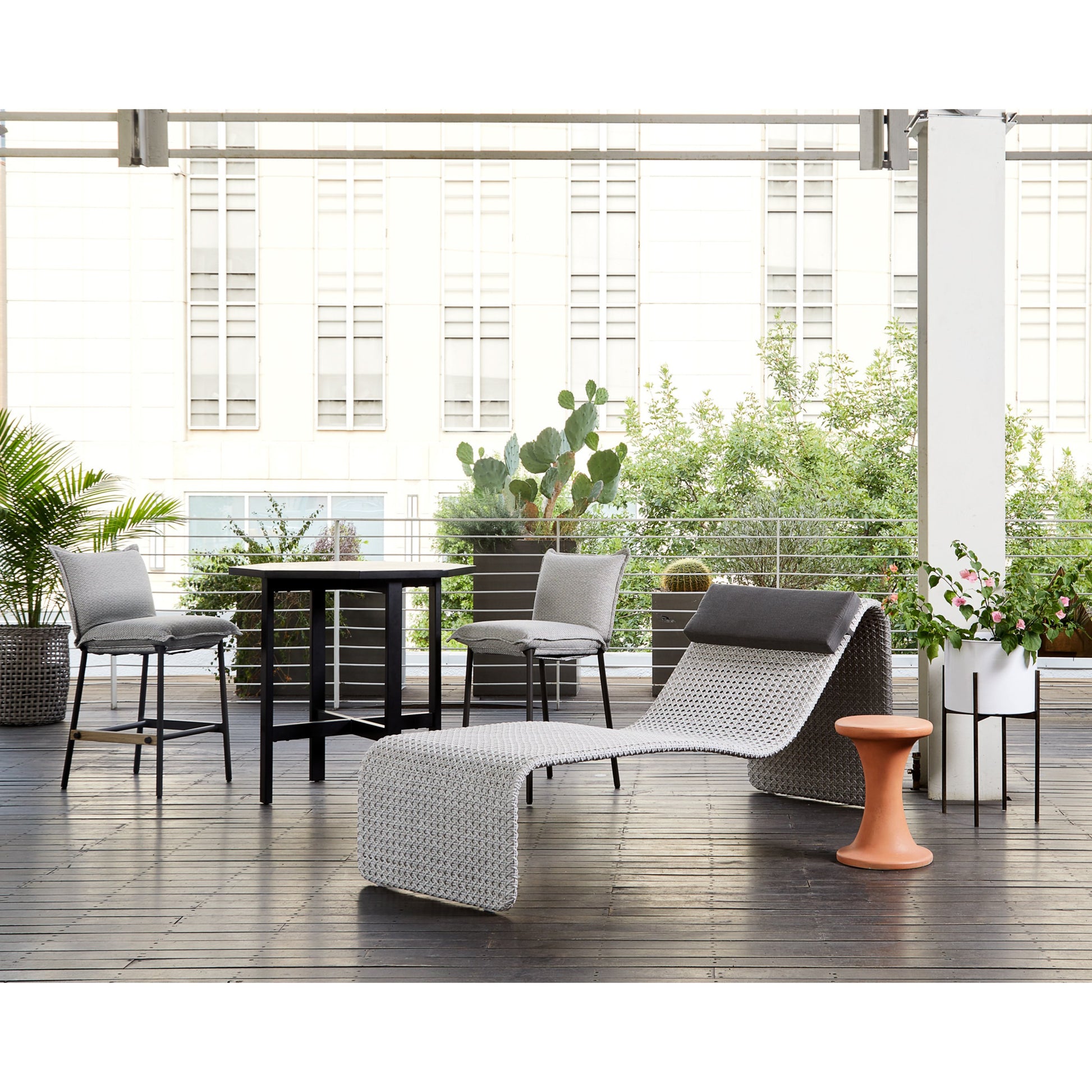 Vega Outdoor Counter Stool by Four Hands in faye sand. Made from 100% olefin, aluminum, solid fsc®-certified teak in a modern style.