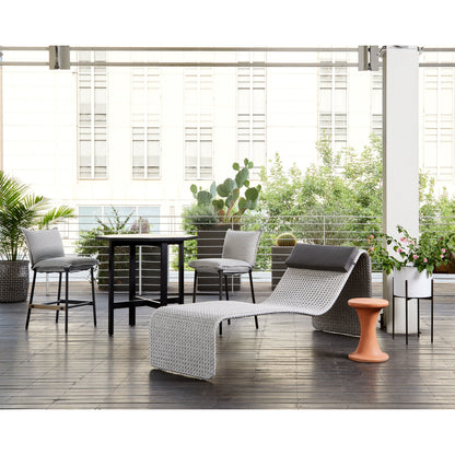 Vega Outdoor Counter Stool by Four Hands in faye sand. Made from 100% olefin, aluminum, solid fsc®-certified teak in a modern style.