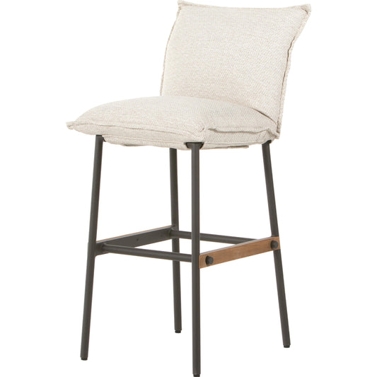 Vega Outdoor Bar Stool by Four Hands in faye sand. Made from 100% olefin, aluminum, solid fsc®-certified teak in a modern style.