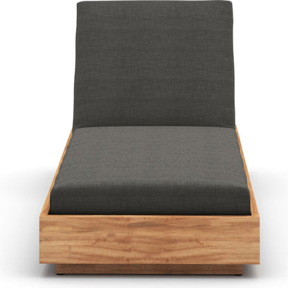 Kinta Outdoor Chaise by Four Hands in natural teak-fsc. Made from 100% olefin, solid fsc®-certified teak, 91% polyurethane foam pad, 9% polyester fiber batting in a rustic style.