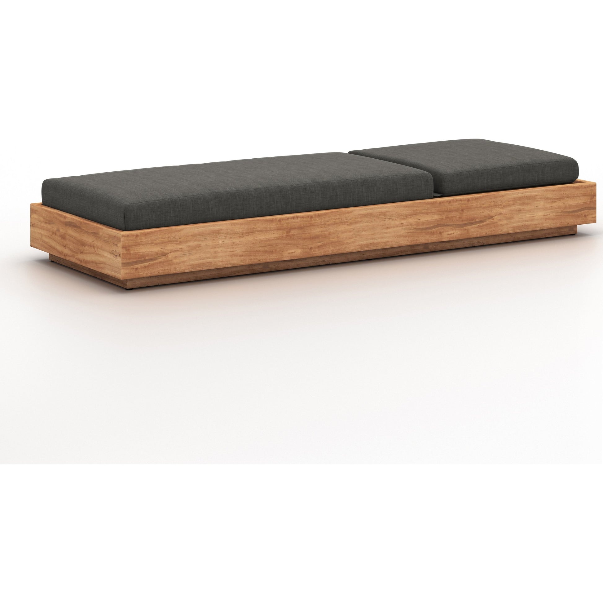 Kinta Outdoor Chaise by Four Hands in natural teak-fsc. Made from 100% olefin, solid fsc®-certified teak, 91% polyurethane foam pad, 9% polyester fiber batting in a rustic style.