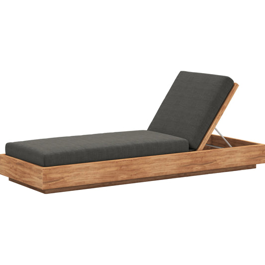 Kinta Outdoor Chaise by Four Hands in natural teak-fsc. Made from 100% olefin, solid fsc®-certified teak, 91% polyurethane foam pad, 9% polyester fiber batting in a rustic style.