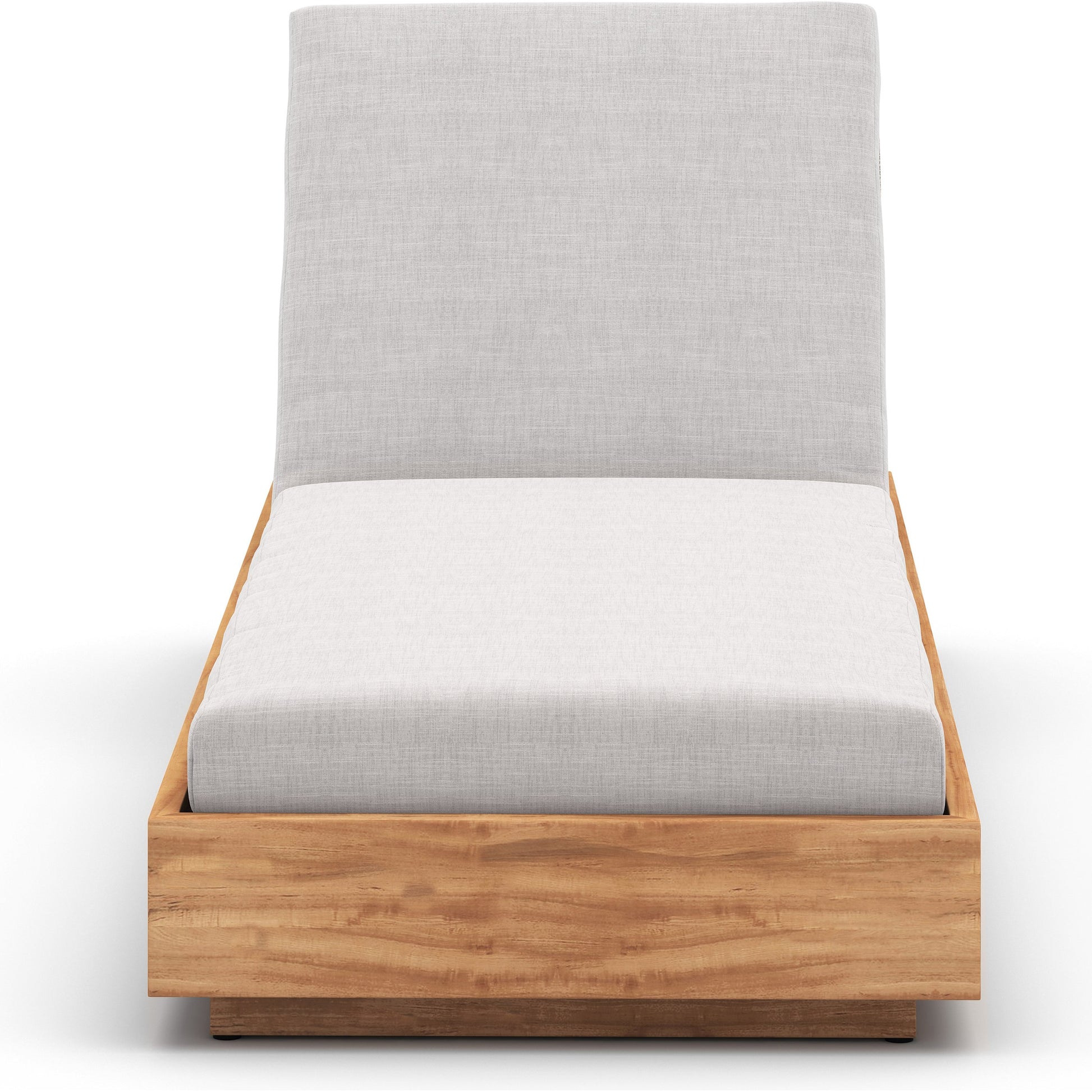Kinta Outdoor Chaise by Four Hands in natural teak-fsc. Made from 100% olefin, solid fsc®-certified teak, 91% polyurethane foam pad, 9% polyester fiber batting in a rustic style.