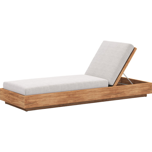 Kinta Outdoor Chaise by Four Hands in natural teak-fsc. Made from 100% olefin, solid fsc®-certified teak, 91% polyurethane foam pad, 9% polyester fiber batting in a rustic style.
